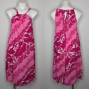 Local Design pink white Hawaiian tropical halter dress S